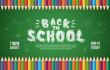 Welcome back to school background with colour pencils, Concept of education banner with back to School lettering design