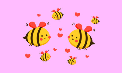 cute bee cartoon and heart  symbol