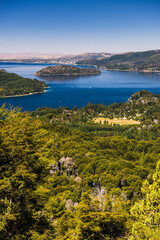 Fototapeta premium View towards San Carlos de Bariloche from Cerro Campanario (Campanario Hill), Rio Negro Province, Patagonia, Argentina, South America