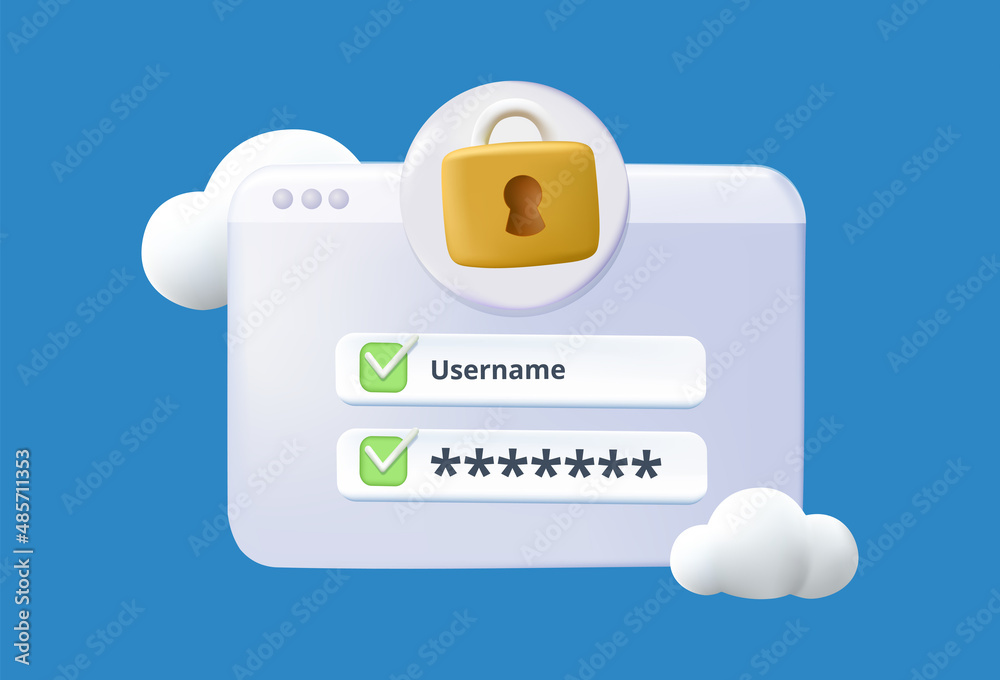 Poster personal data security concept. secure information transfer background. 3d web vector illustrations.