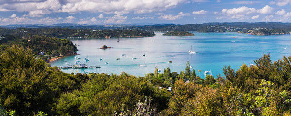 Bay of Islands seen from Flagstaff Hill in Russell, Northland Region, North Island, New Zealand - obrazy, fototapety, plakaty