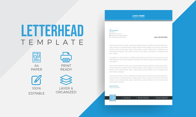 A4 Paper Modern Corporate Company Business Office Letterhead Design Template, Blue Abstract Letterhead Design, Letterhead Template.