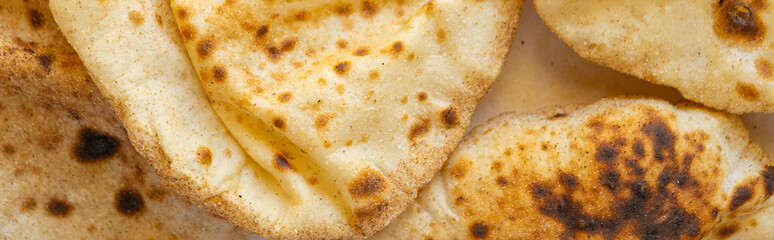 Egyptian Arab flatbreads - Aish Baladi top view. Close-up of Arabic tortilla