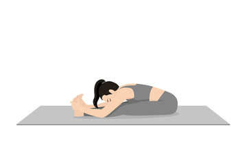 Seated Forward Bend Pose,Seated Forward Fold Pose, Intense Back Stretch Pose, Entire Back Stretch Pose, West Stretch Pose, Paschimattanasana. Beautiful girl practice Paschimottanasana. Young