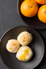 Thai mooncake or Chinese pastry on black background