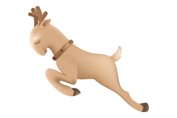 Fototapeta na wymiar 3d cute Christmas reindeer figurine. Illustration of Christmas deer.