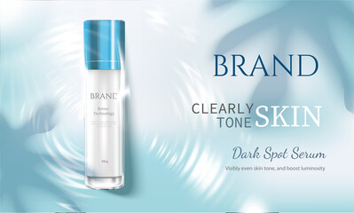 Cosmetics on a wave water background.Luxury skin care moisturizing Face Cream Design Template. Vector illustration top view. 