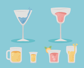 six glasses drinks icons