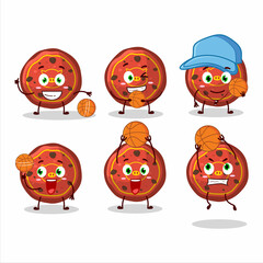 Talented red cookies pig cartoon character as a basketball athlete