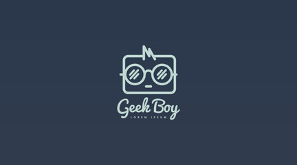 Geek Logo Design Concept Vector. Geek Logo Template in Flat Color Design Style - obrazy, fototapety, plakaty