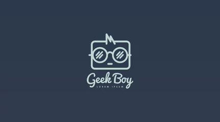 Fotobehang Geek Logo Design Concept Vector. Geek Logo Template in Flat Color Design Style © Framehay