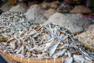 Dried fish in Berastagi (Brastagi) Market, North Sumatra, Indonesia, Asia