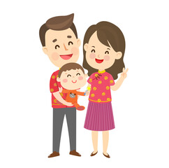 Fototapeta na wymiar Cute Cartoon Chinese Family Vector.