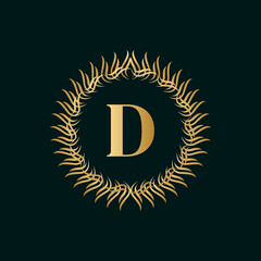 Emblem Letter D Weaving Circle Monogram Graceful Template. Simple Logo Design for Luxury Crest, Royalty, Business Card, Boutique, Hotel, Heraldic. Calligraphic Vintage Border. Vector Illustration