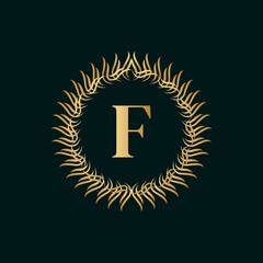 Fototapeta premium Emblem Letter F Weaving Circle Monogram Graceful Template. Simple Logo Design for Luxury Crest, Royalty, Business Card, Boutique, Hotel, Heraldic. Calligraphic Vintage Border. Vector Illustration