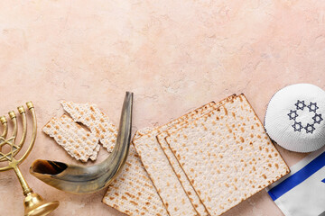 Composition with symbols of Judaism on color background