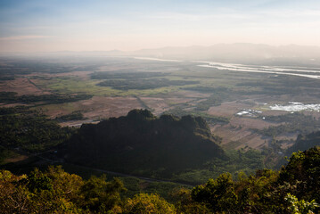 Fototapeta premium Thanlwin River in distance, seen from Mount Zwegabin, Hpa An, Kayin State (Karen State), Myanmar (Burma)