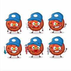 mechanic red cookies pig cute mascot character with pliers