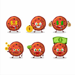 Red cookies pig cartoon character with cute emoticon bring money