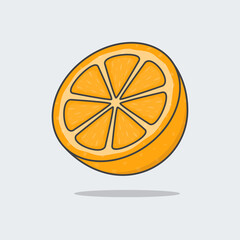 Half Of Fresh Orange Cartoon Vector Illustration. Orange Flat Icon Outline