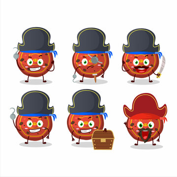 Cartoon character of red cookies pig with various pirates emoticons