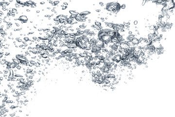 Clear water with air bubbles on white background