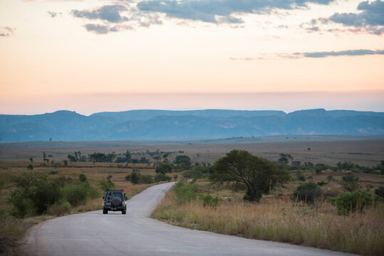 Driving in a 4wd on RN7 (Route Nationale 7) at Isalo National Park, Southwestern Madagascar