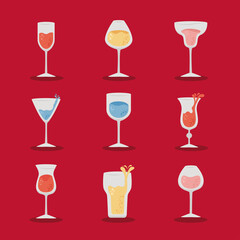 nine glasses drinks icons