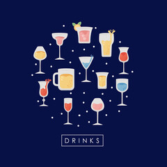 glasses drinks circle icons