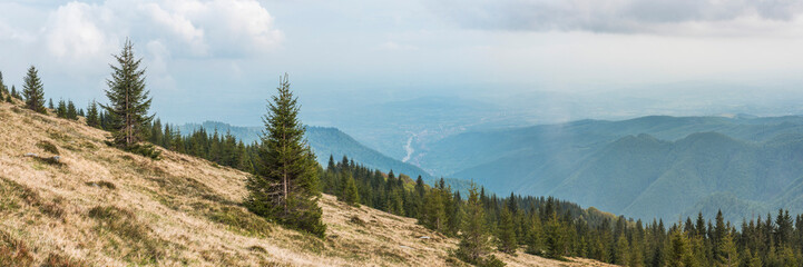 Misty landscape in the Parang Mountains at Ranca, Carpathian Mountains, Oltenia Region, Romania