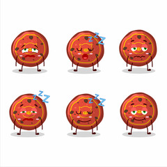 Cartoon character of red cookies pig with sleepy expression