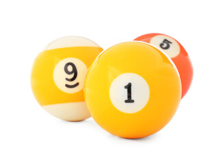 Billiard balls on white background