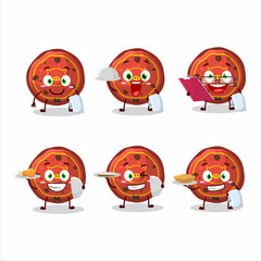 happy red cookies pig waiter cartoon character holding a plate