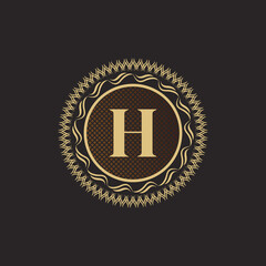 Emblem Letter H Gold Monogram Design. Luxury Volumetric Logo Template. 3D Line Ornament for Business Sign, Badge, Crest, Label, Boutique Brand, Hotel, Restaurant, Heraldic. Vector Illustration