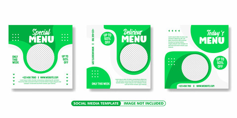 Set of Editable social media template. white and green background color with shape. Suitable for social media posts, Instagram, and web internet ads. Vector illustration with photo © Gaseesky Stock
