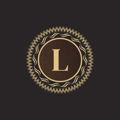 Emblem Letter L Gold Monogram Design. Luxury Volumetric Logo Template. 3D Line Ornament for Business Sign, Badge, Crest, Label, Boutique Brand, Hotel, Restaurant, Heraldic. Vector Illustration