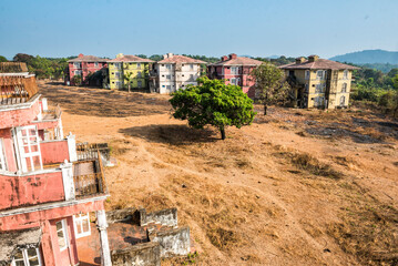 Ruins of Abandoned, derelict old buildings of a Hotel Complex at Agonda, broken, damaged and ruined, Goa, India