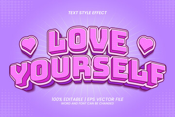 Love yourself 3D flat trendy cartoon style editable text effect