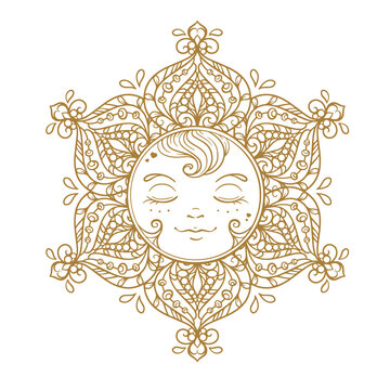 Ethnic sun mandala illustration on a white background