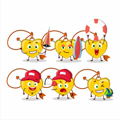 Happy Face yellow heart arrow necklace cartoon character playing on a beach