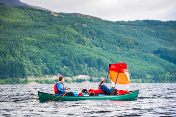 Canoeing Loch Ness section of the Caledonian Canal, Scottish Highlands, Scotland, United Kingdom, Europe