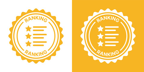 Ranking star icon on sticker seal isolated on yellow and white background.