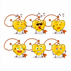 An image of yellow heart arrow necklace dancer cartoon character enjoying the music