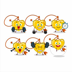A healthy yellow heart arrow necklace cartoon style trying some tools on Fitness center
