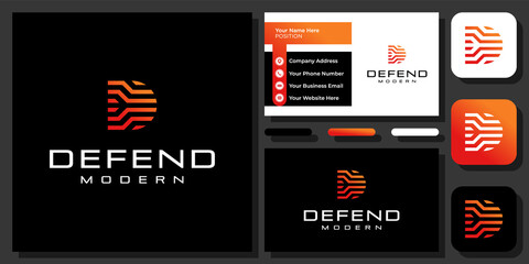 Initial Letter D Modern Geometric Technology Colorful Monogram Vector Logo Design with Business Card