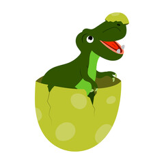 cute cartoon dinosaur baby tyrannosaurus in an egg. vector isolated on a white background.