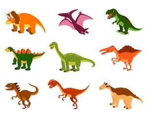 Fotobehang Dinosaurussen een reeks leuke cartoondinosaurussen. vector geïsoleerd op een witte achtergrond.