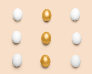 Many Easter eggs on color background
