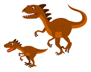 a set of cute cartoon predator dinosaurs with spikes. vector isolated on a white background