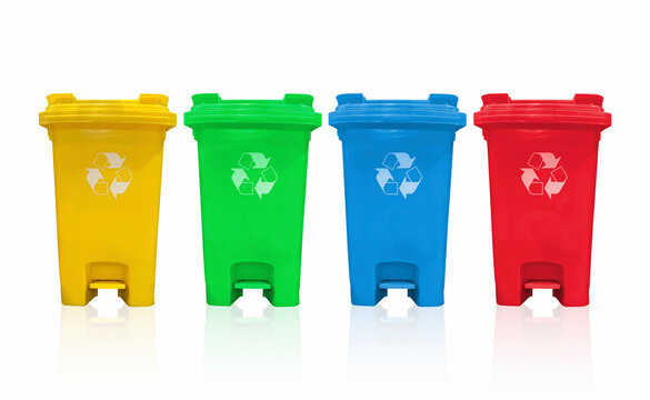 Recycled plastic Bin plastic. Bin container for disposal garbage waste and save environment. isolated on white background. with clipping path